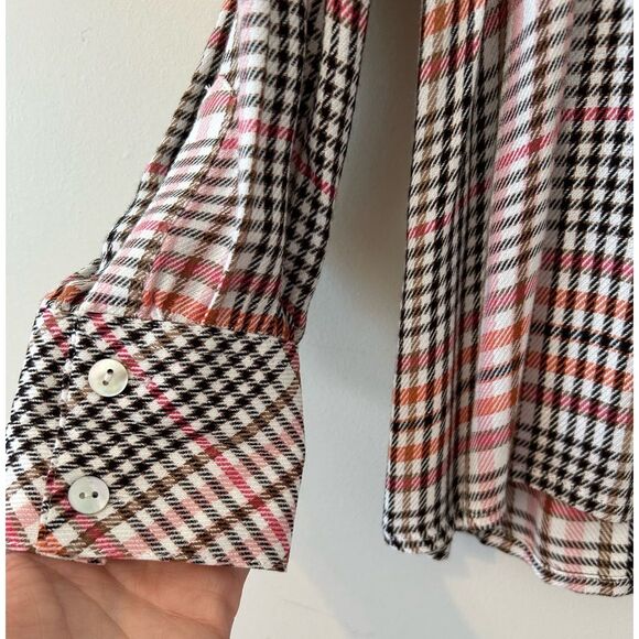 J.Jill Glen Plaid Ruffled Button-Front Blouse Small Petite Long Sleeve - Picture 7 of 10